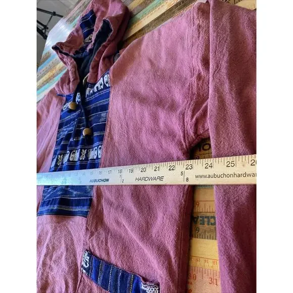 Vintage Baja Poncho Hoodie M Blanket Pullover Hippie Festival India Thailand - Picture 15 of 16